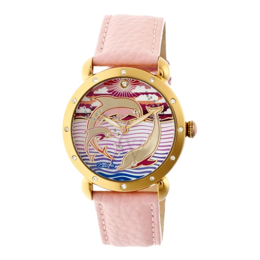 Women's Estella Leather Mother of Pearl (Dolphin) (Crystal-set) Dial Watch