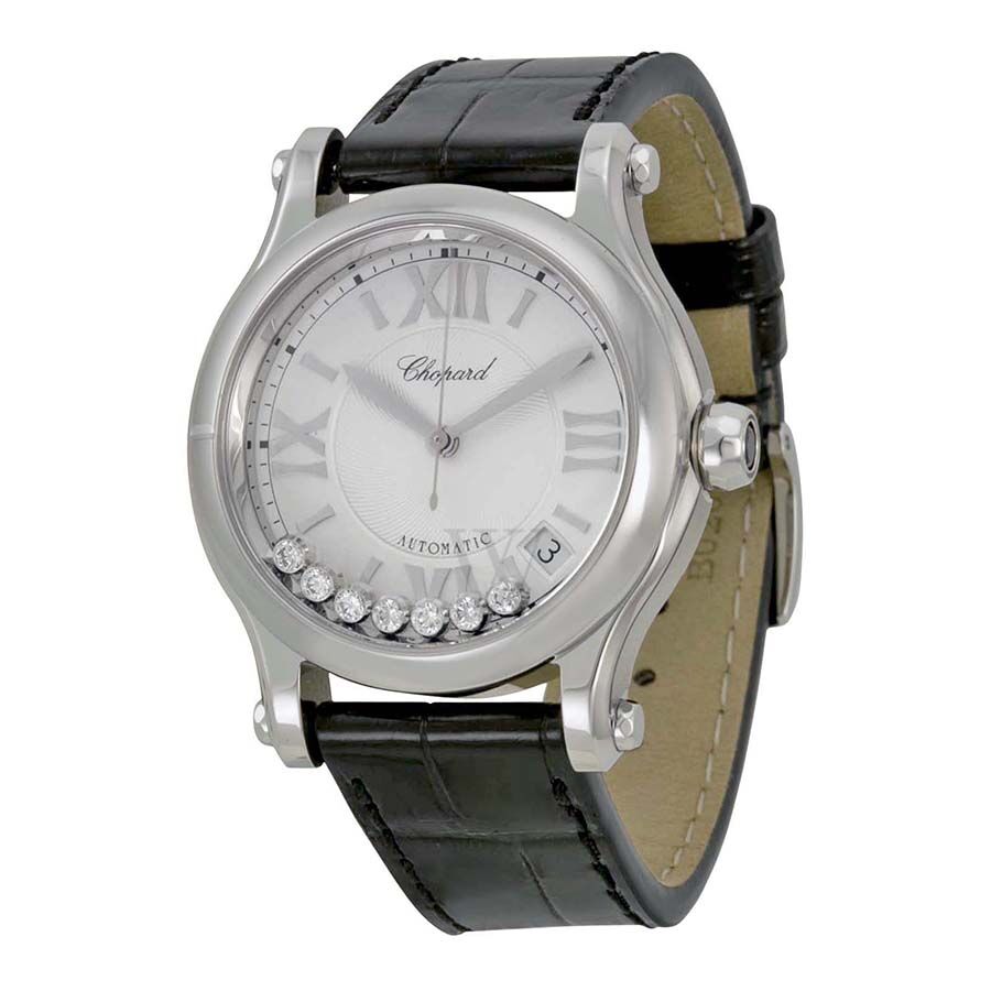 Women's Happy Sport (Alligator) Leather Silver with 7 Floating Diamonds Dial Watch
