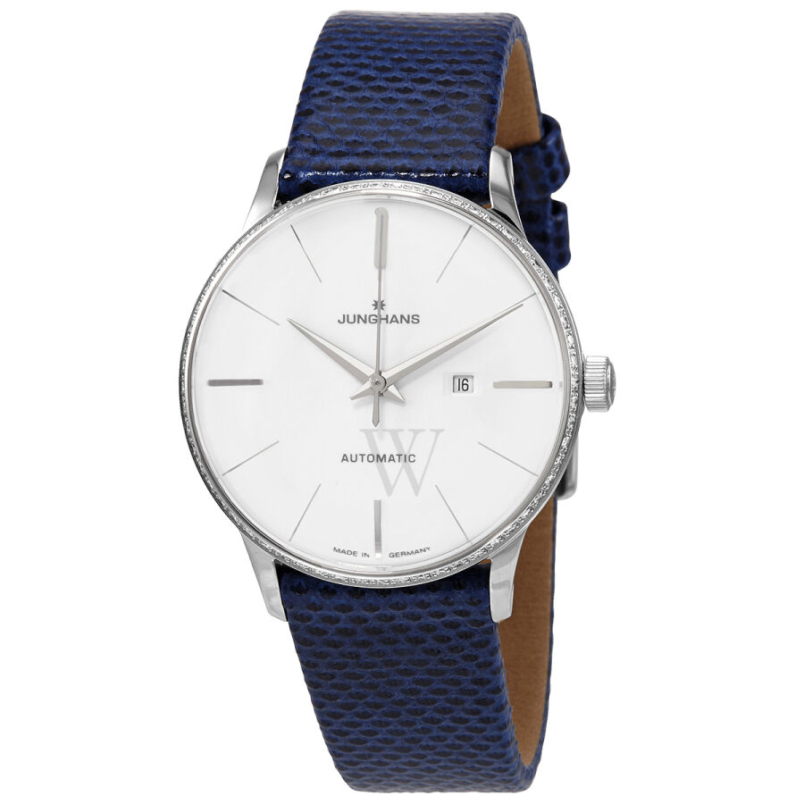 Women's Leather Polished White Dial Watch
