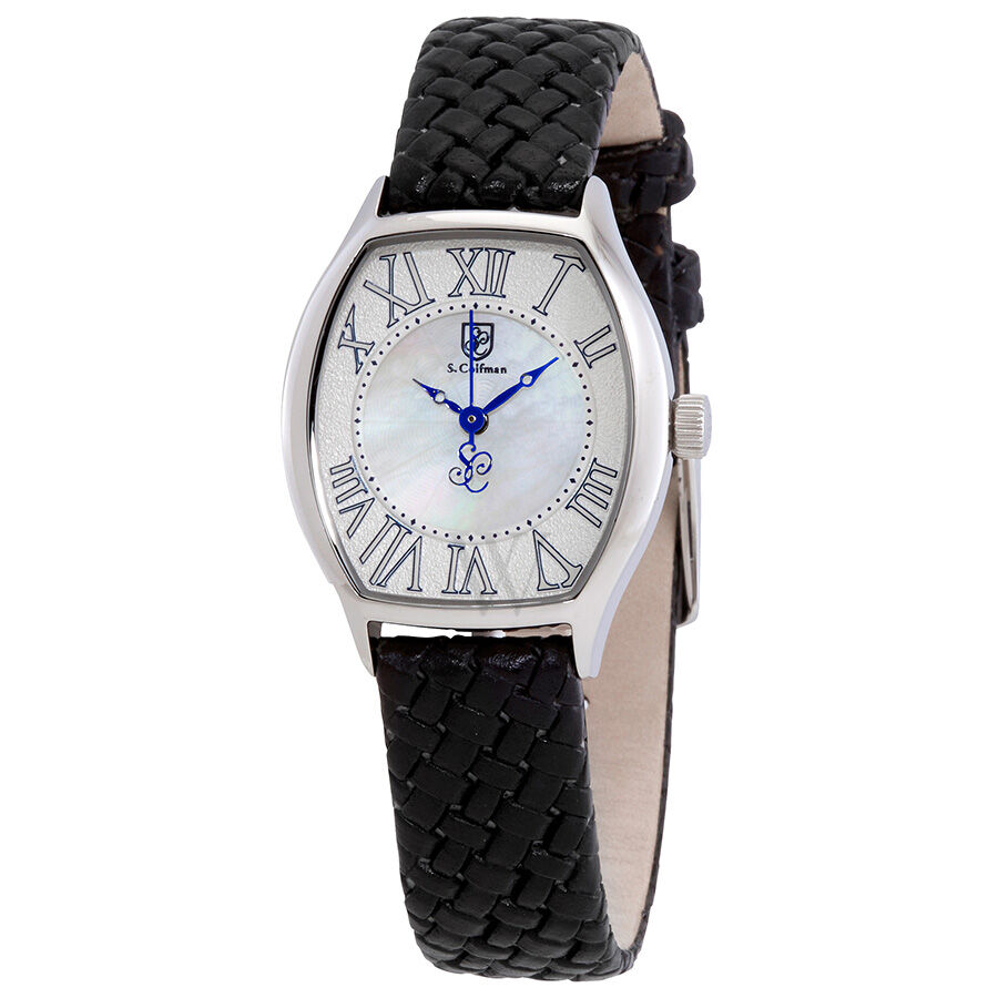 Women's Leather Silver (Mother of Pearl) Dial Watch