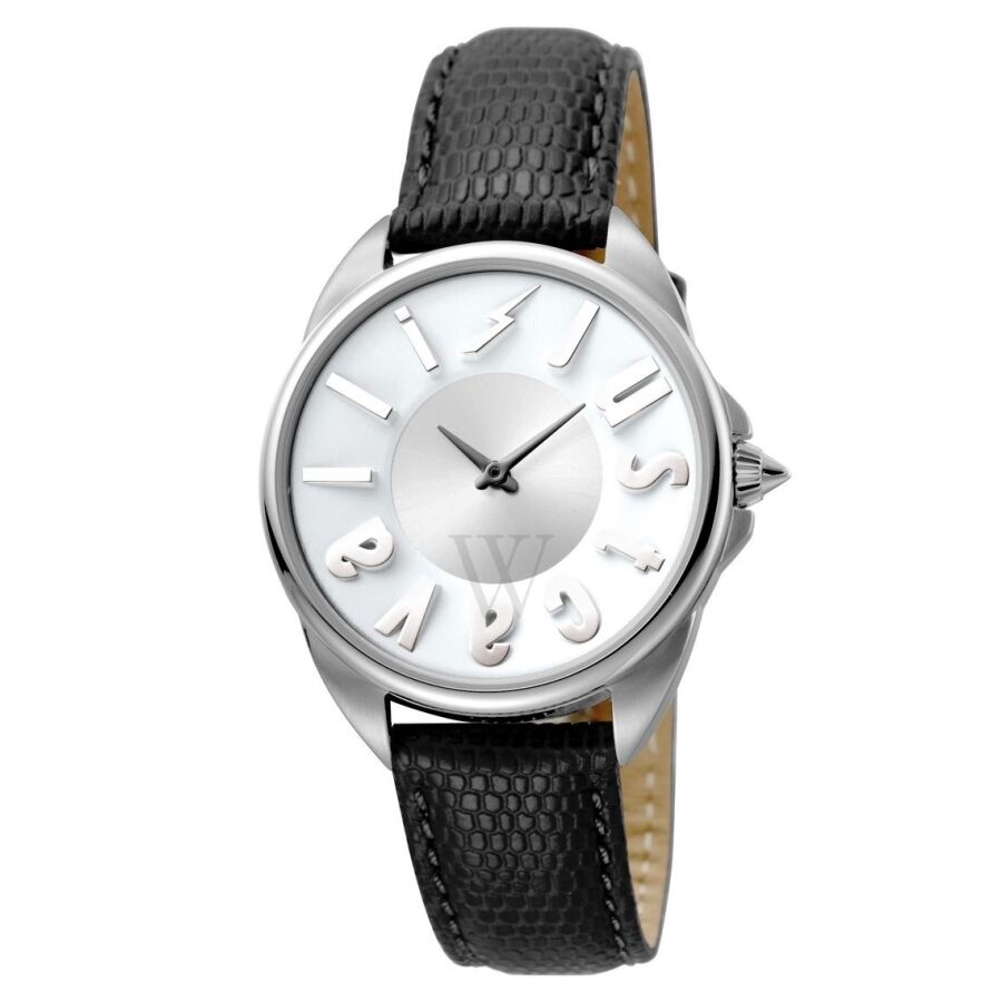 Women's Logo Leather Silver Dial Watch