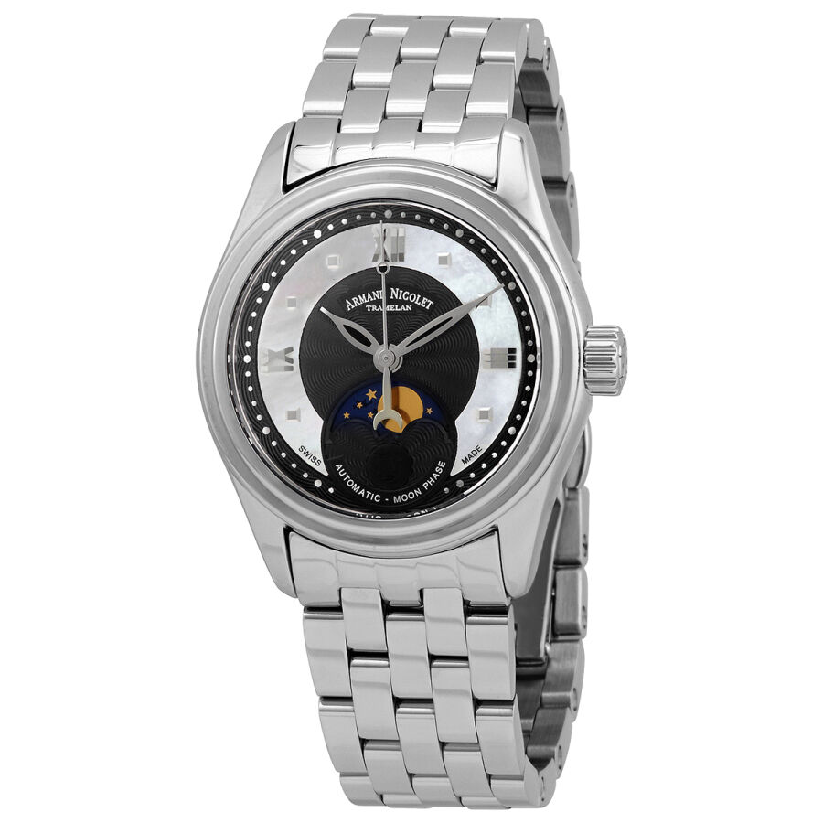 Women's M03-2 Stainless Steel Black Guilloché and White Mother of Pearl Dial Watch