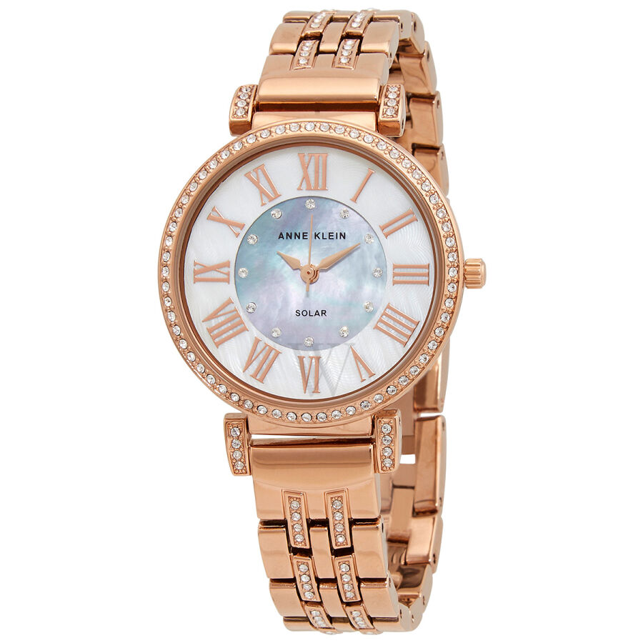 Women's Metal set with Swarovski Crystals Mother of Pearl Centered Dial Watch