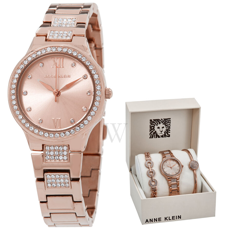 Women's Metal with Crystal-set Links Rose Dial Watch
