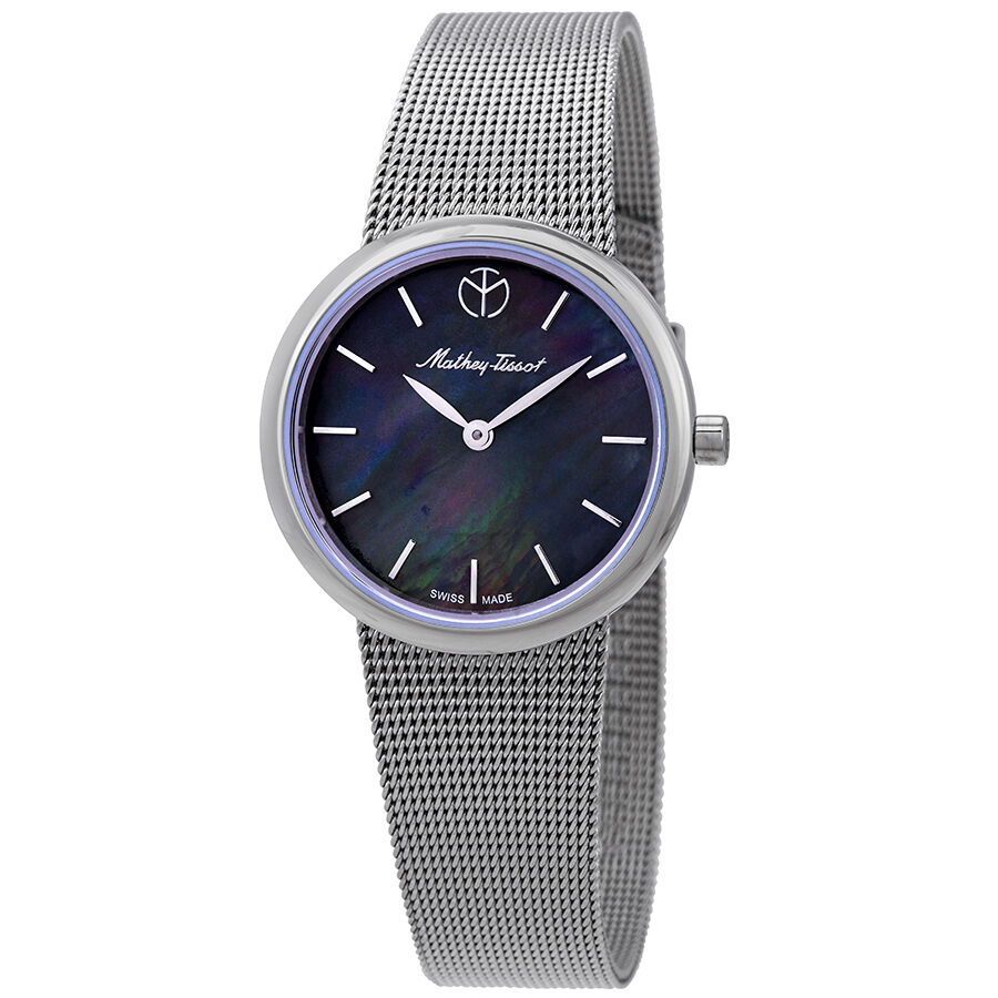 Women's Milly Stainless Steel Mesh Black Mother of Pearl Dial Watch