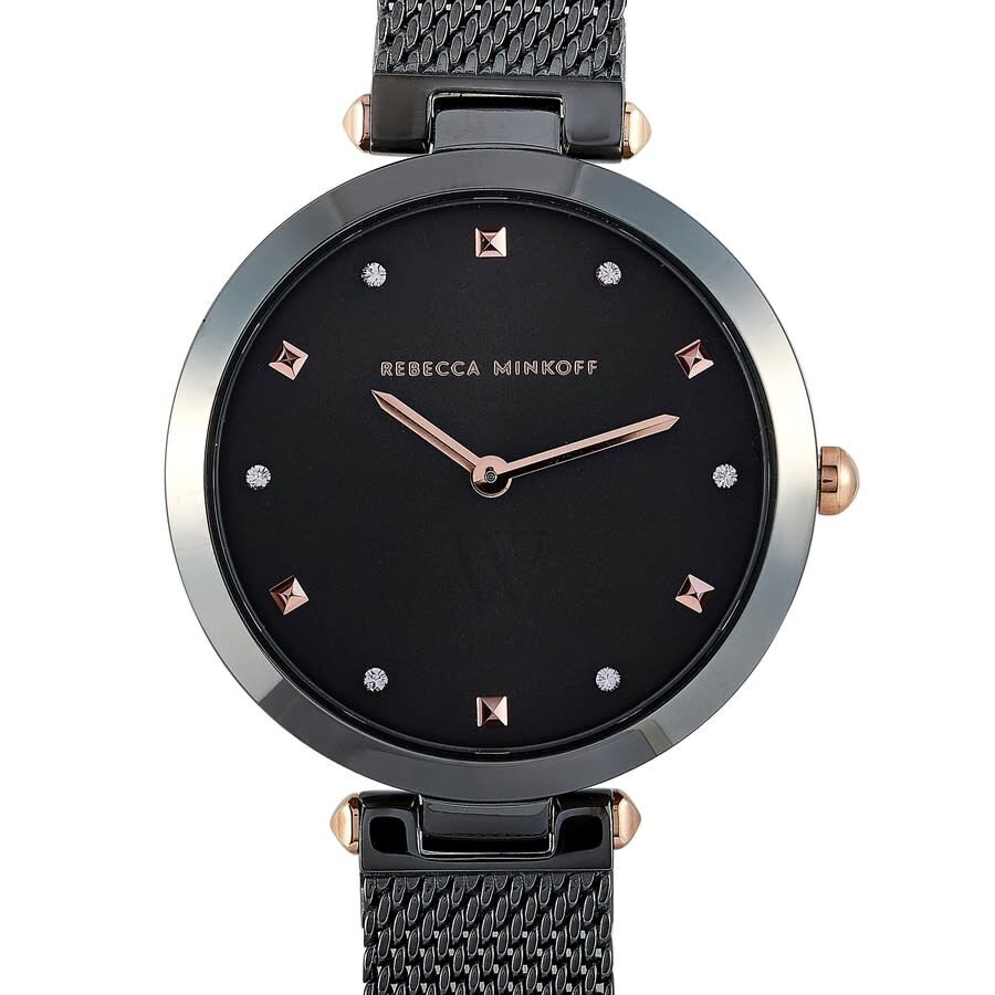 Women's Nina Stainless Steel Mesh Black Dial Watch