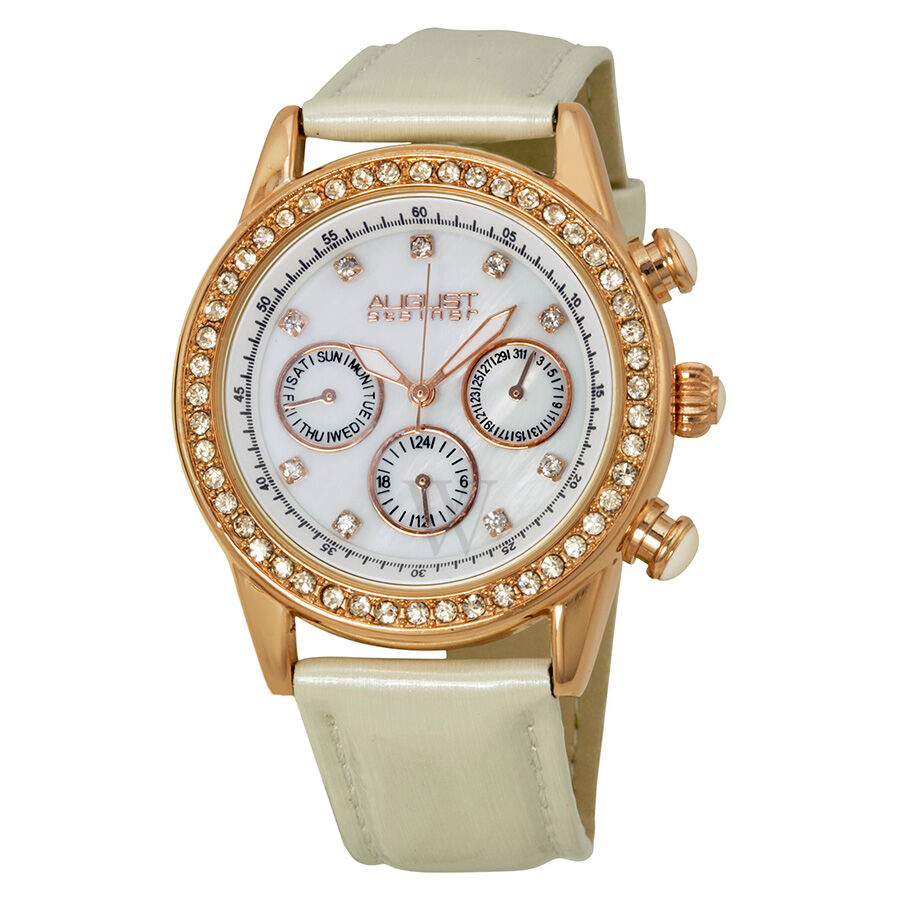 Women's Padded Leather White Mother of Pearl Dial Watch