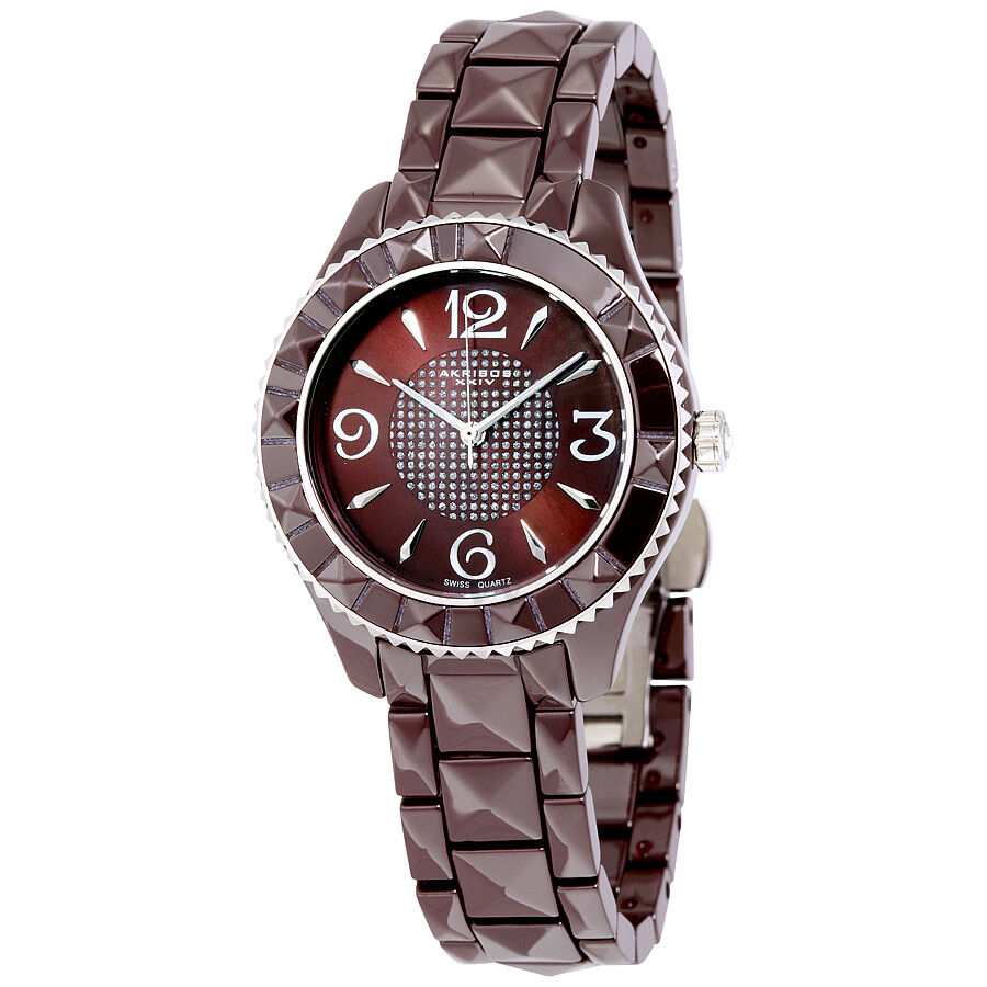 Women's (Pyramid-cut) Ceramic Brown (Crystal Pave Center) Dial Watch