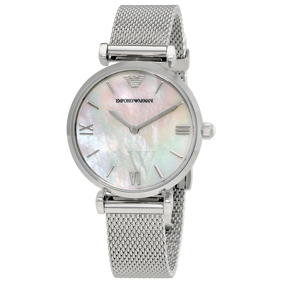 Women's Retro Stainless Steel Mesh White Mother of Pearl Dial Watch