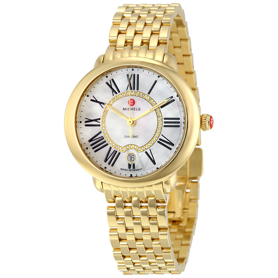 Women's Serein 16 Gold Stainless Steel White Mother of Pearl Diamond-set Dial Watch