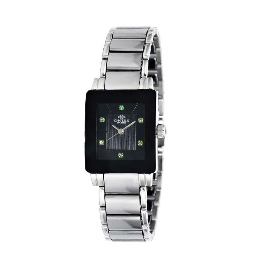 Women's Stainless Steel and Tungsten Black Dial Watch