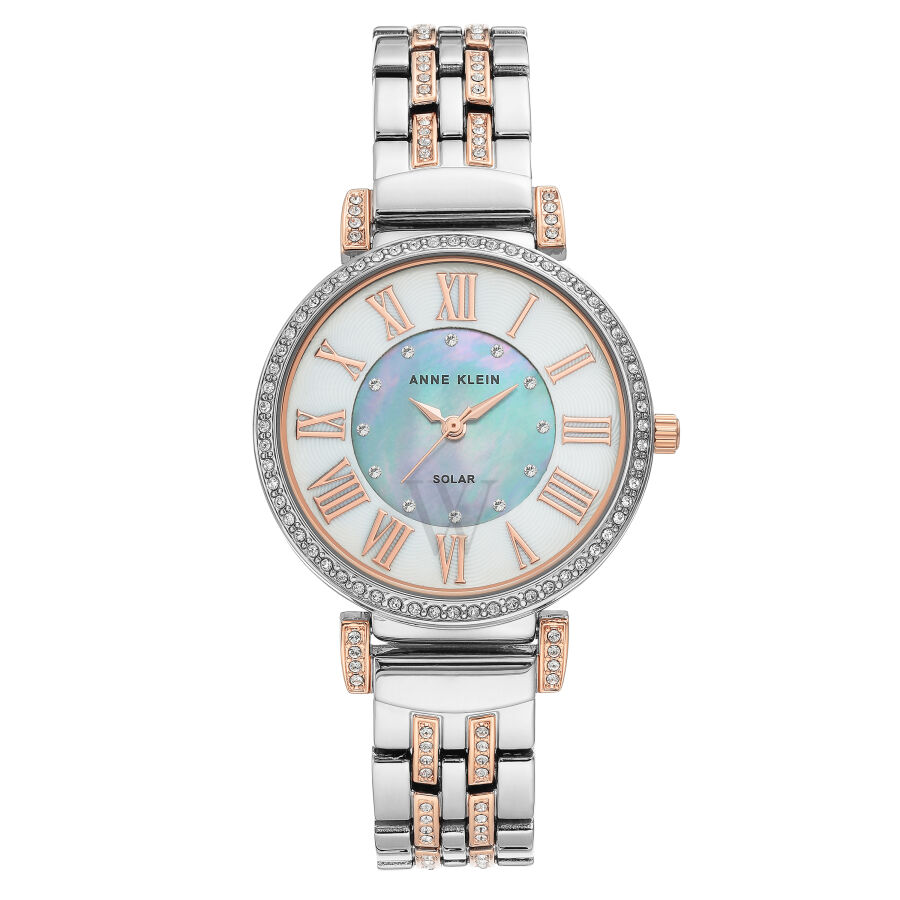 Women's Stainless Steel set with Swarovski Crystals Mother of Pearl Centered Dial Watch