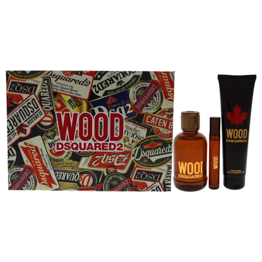 Wood by  for Men 3 Pc Gift Set 3.4oz EDT Spray, 0.3oz EDT Spray, 5.0oz Bath and Shower Gel