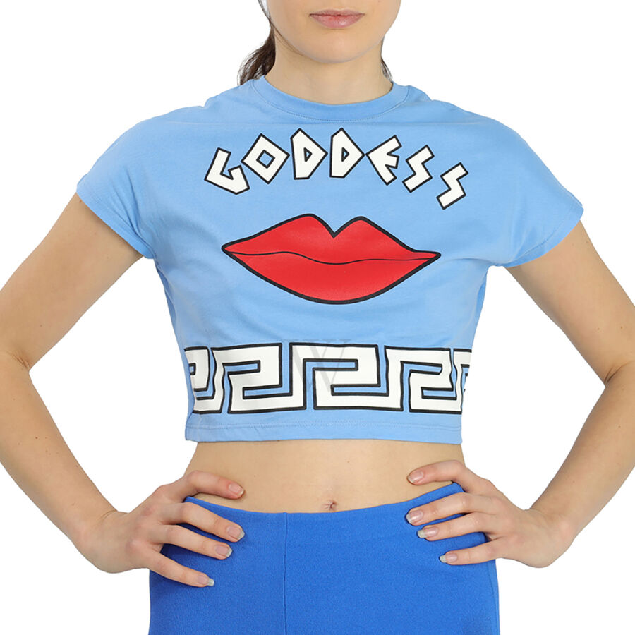 Ladies T-Shirt Light Blue Goddess Croptop Cotton