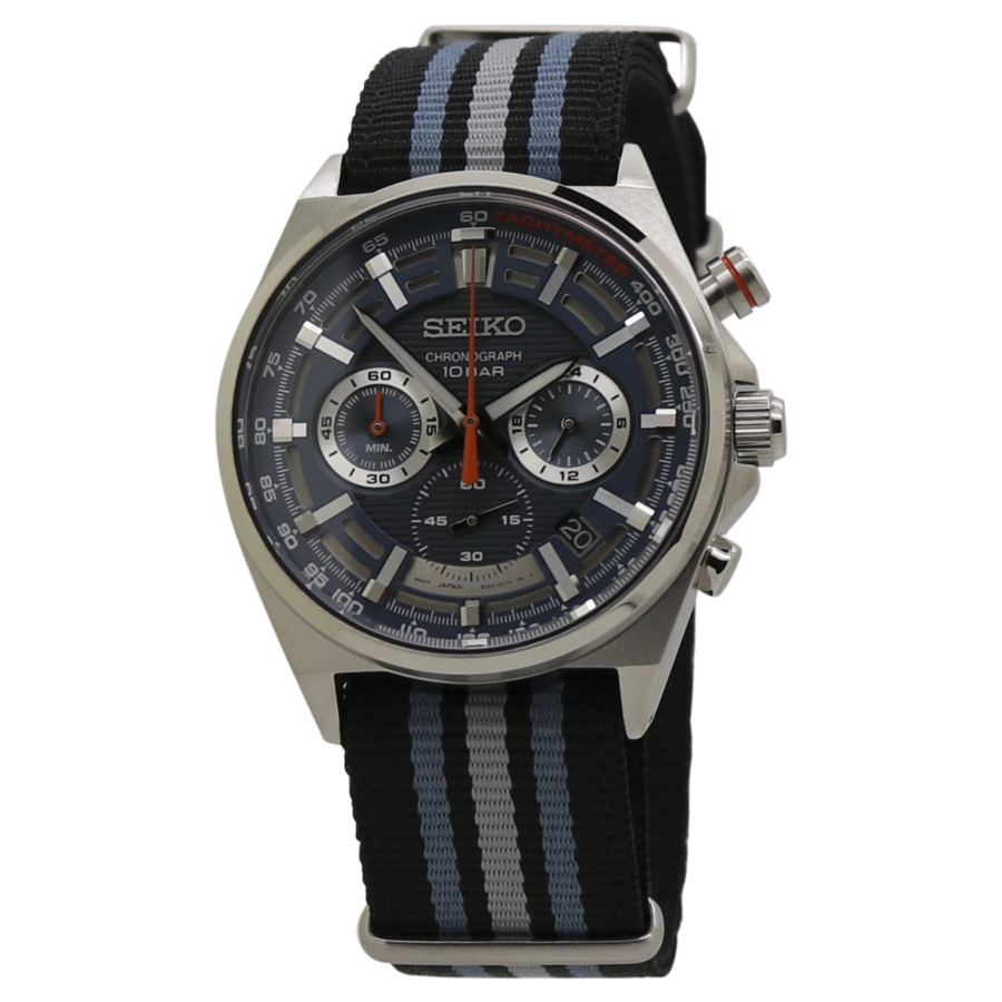 Men's Everest Chronograph Black and Blue Striped NATO Nylon Black