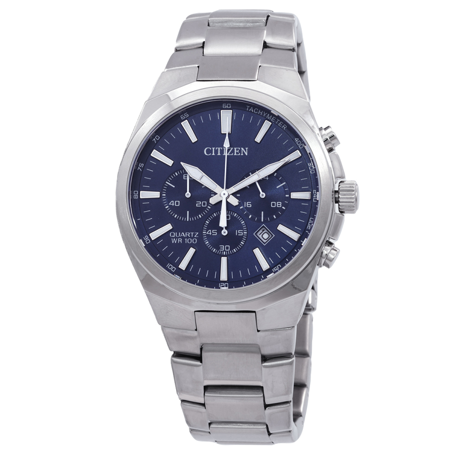 Men\'s Sapphire Solar Chronograph Stainless Steel Navy Blue Dial Watch | Citizen  AT2141-52L | World of Watches