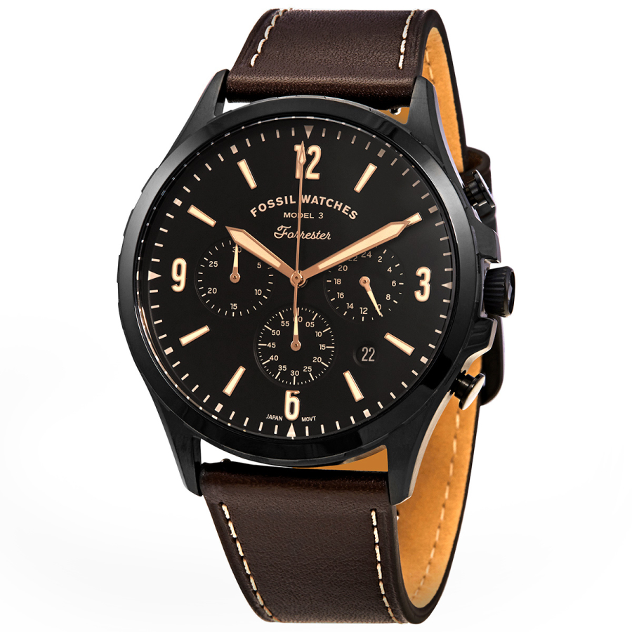 Men's Curv Chronograph Leather Brown (Cut-Out) Dial Watch | World of Watches