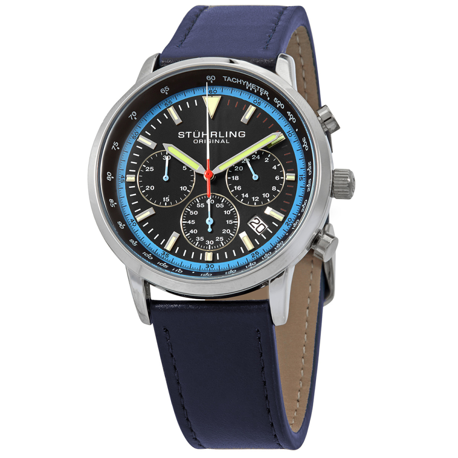Men\'s Chronograph Leather Blue Dial Watch | World of Watches | Quarzuhren