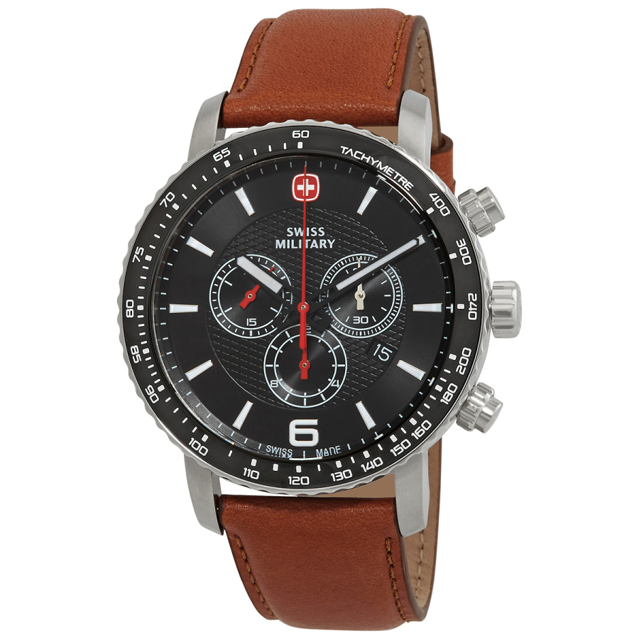 Men's Cortlandt Chronograph Leather Black Dial Watch | World of Watches