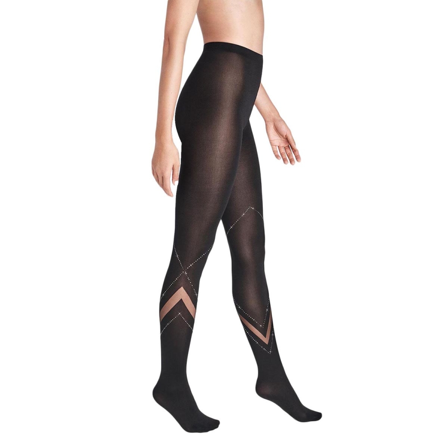 Wolford Ladies Black/Hematite Avery Opaque And Sheer Tights